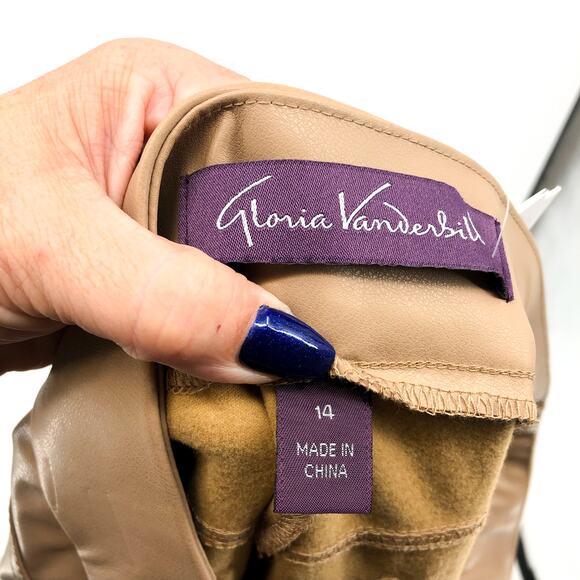 GLORIA VANDERBILT Avery Faux Leather Leggings 14 Tan Slim Pull on Skinny NWT - Picture 11 of 13
